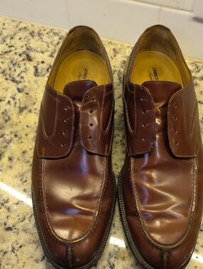 Johnston & Murphy Brown Leather Derby Shoes with Yellow Insoles Signature 10 M